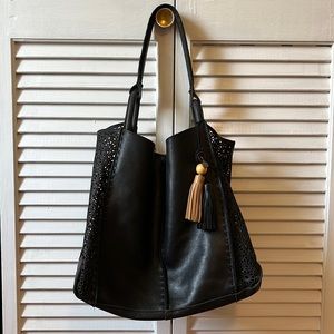 THE SAK Los Feliz Large Black Leather Tote Laser Cut